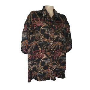 Pure Mens XL 100% Silk Button Down Shirt Abstract Geometric Print Short Sleeve